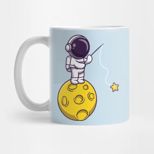 Astronaut Fishing Star On Moon Cartoon Mug